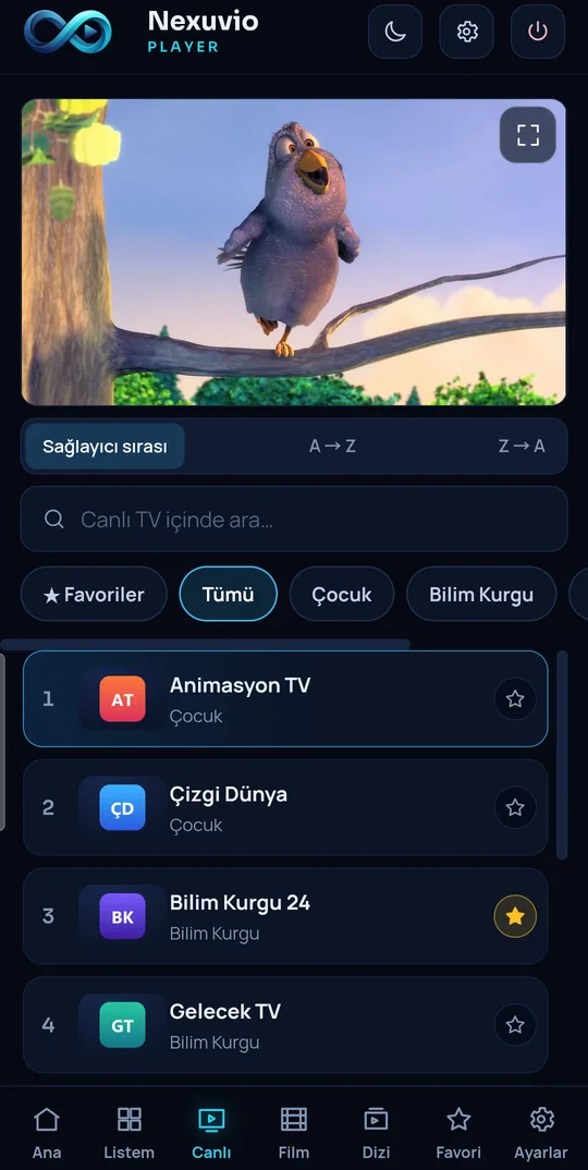 Canlı TV ekranı